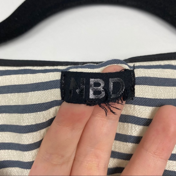 NBD Blue & Off White Striped Bow Tie Crop Top - Picture 3 of 6